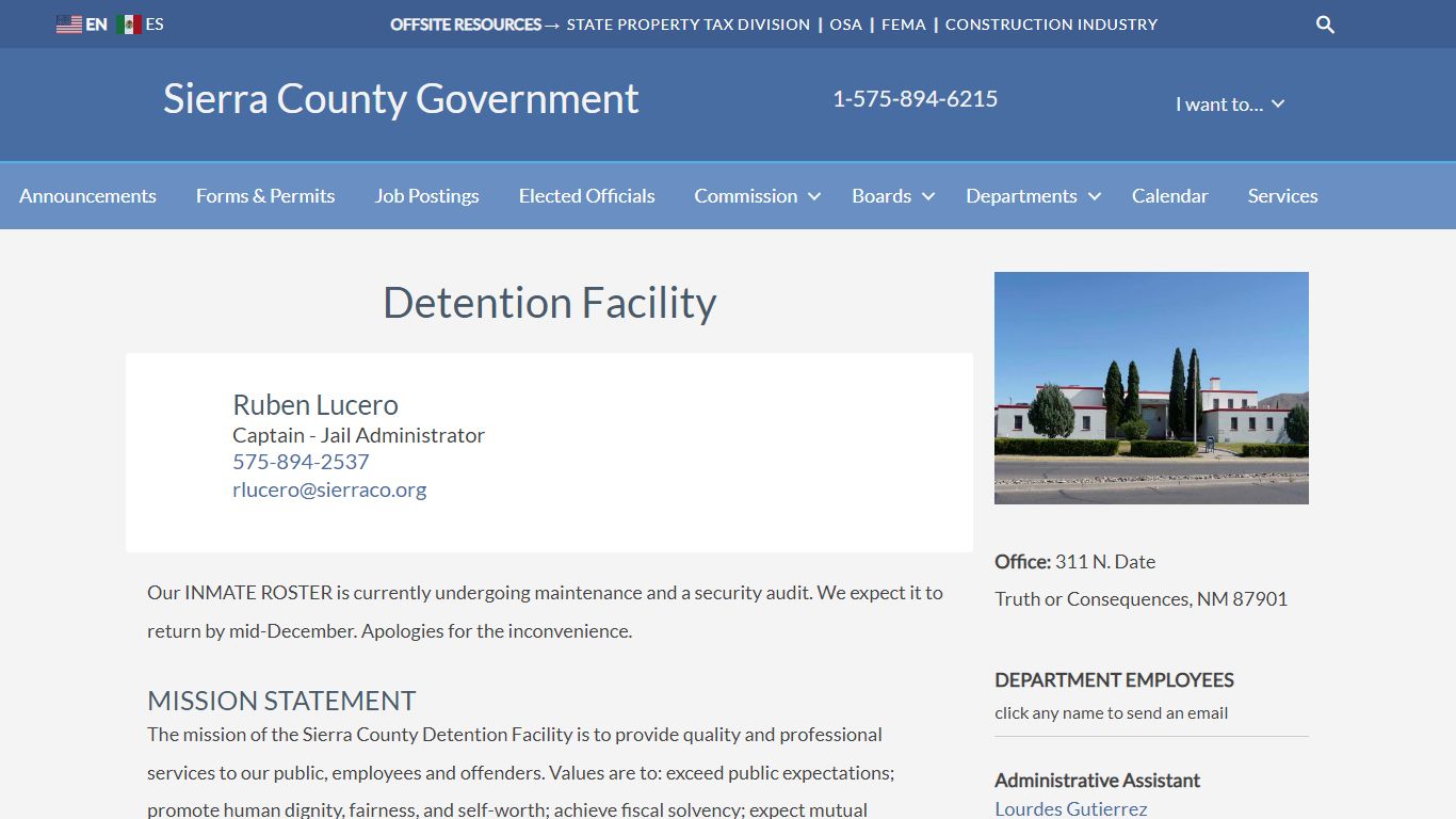 Sierra County Government › Detention Facility