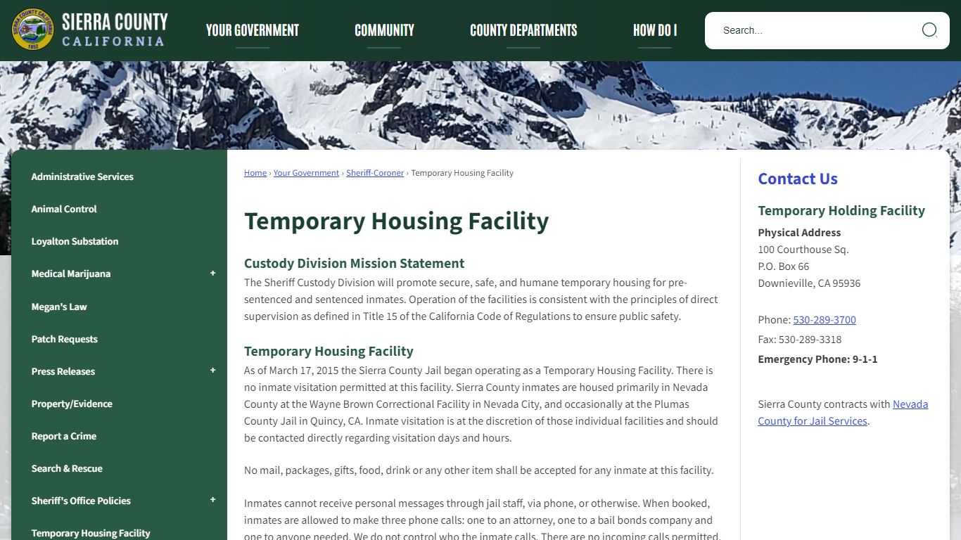 Temporary Housing Facility | Sierra County, CA - Official Website