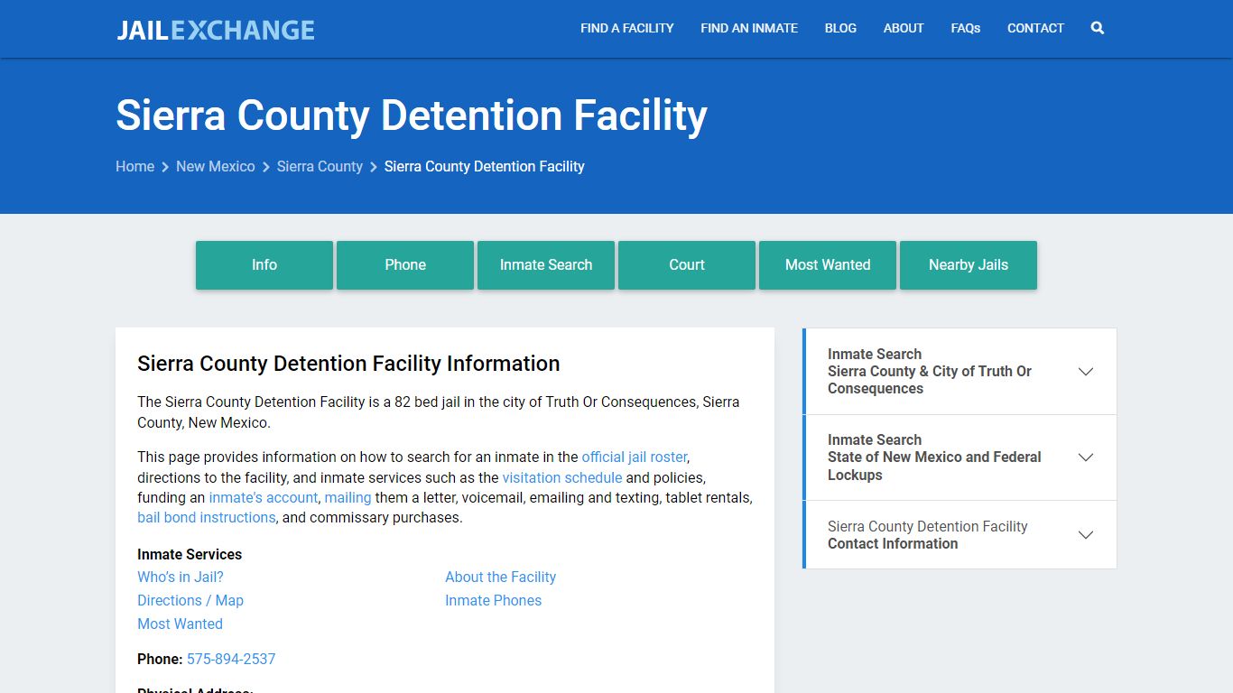 Sierra County Detention Facility, NM Inmate Search, Information