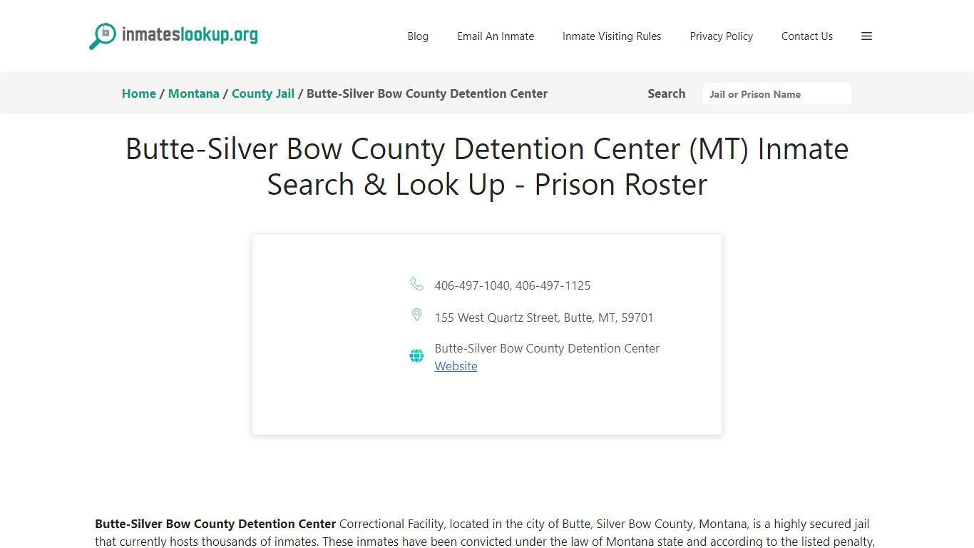 Butte-Silver Bow County Detention Center (MT) Inmate Search & Look Up ...