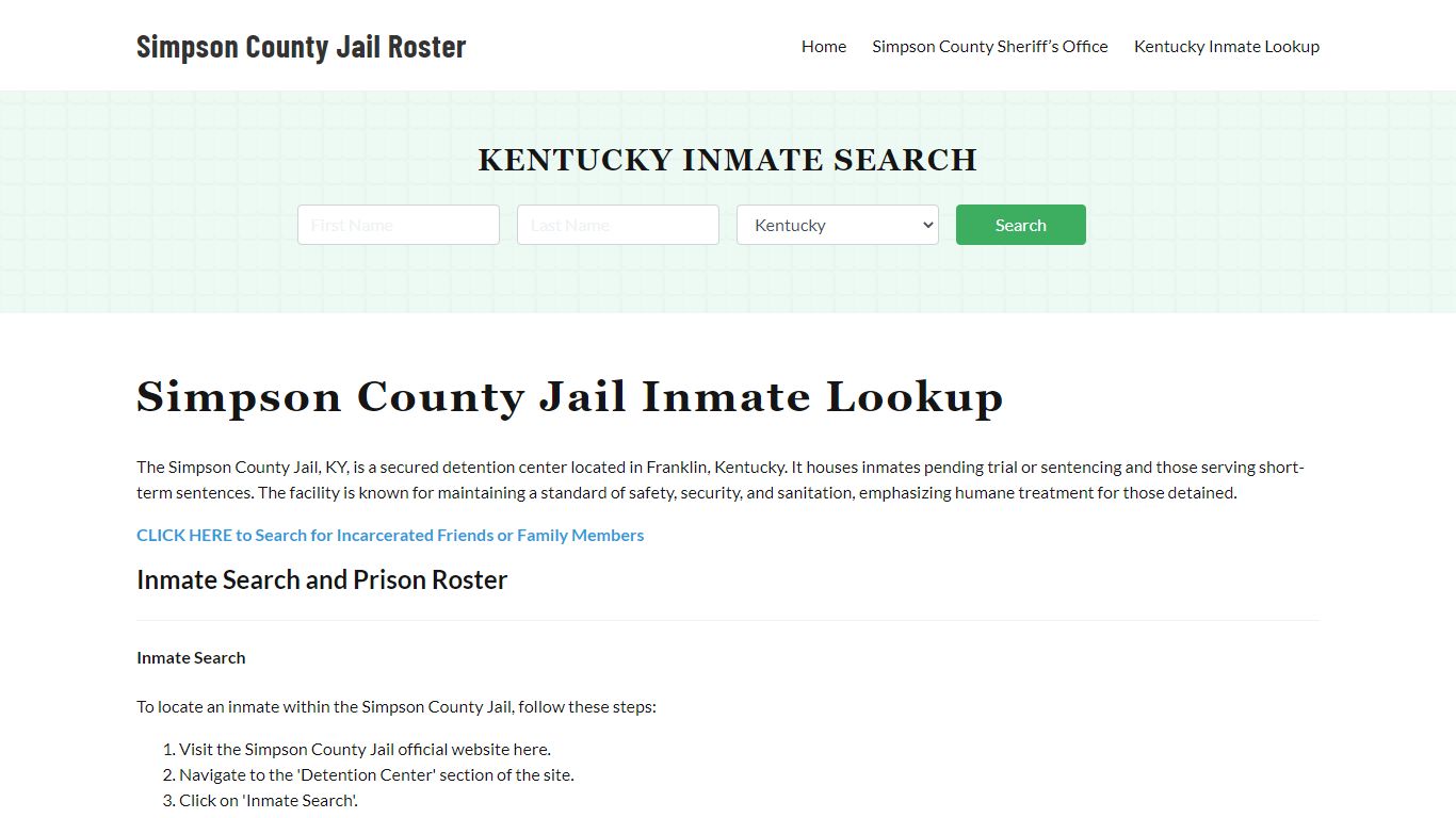 Simpson County Jail Roster Lookup, KY, Inmate Search