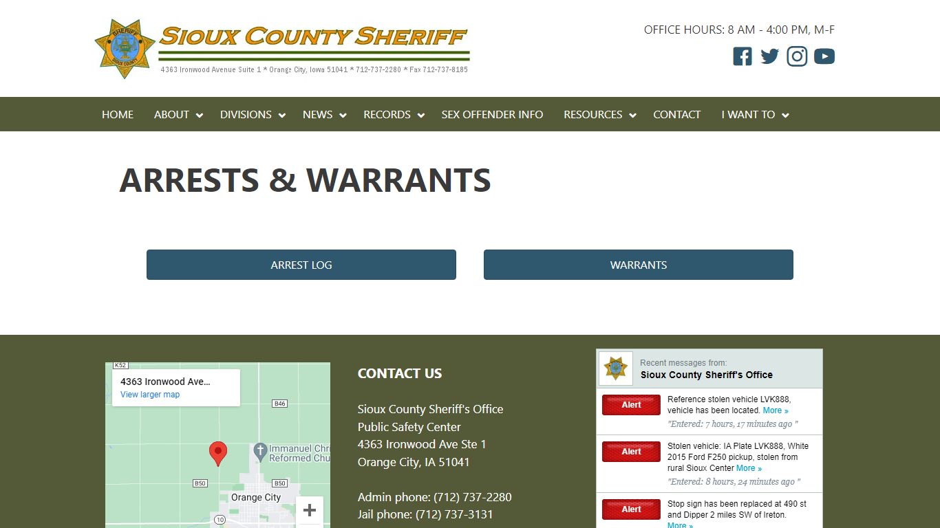 Arrests & Warrants – Sioux County Sheriff