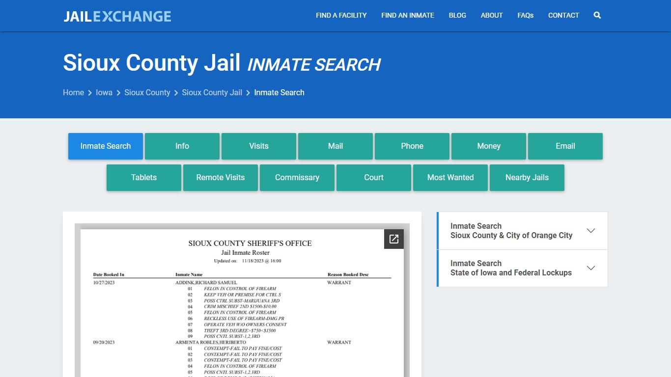 Inmate Search: Roster & Mugshots - Sioux County Jail, IA