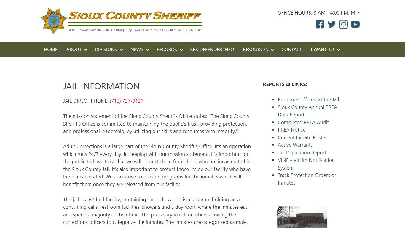 Jail Information – Sioux County Sheriff