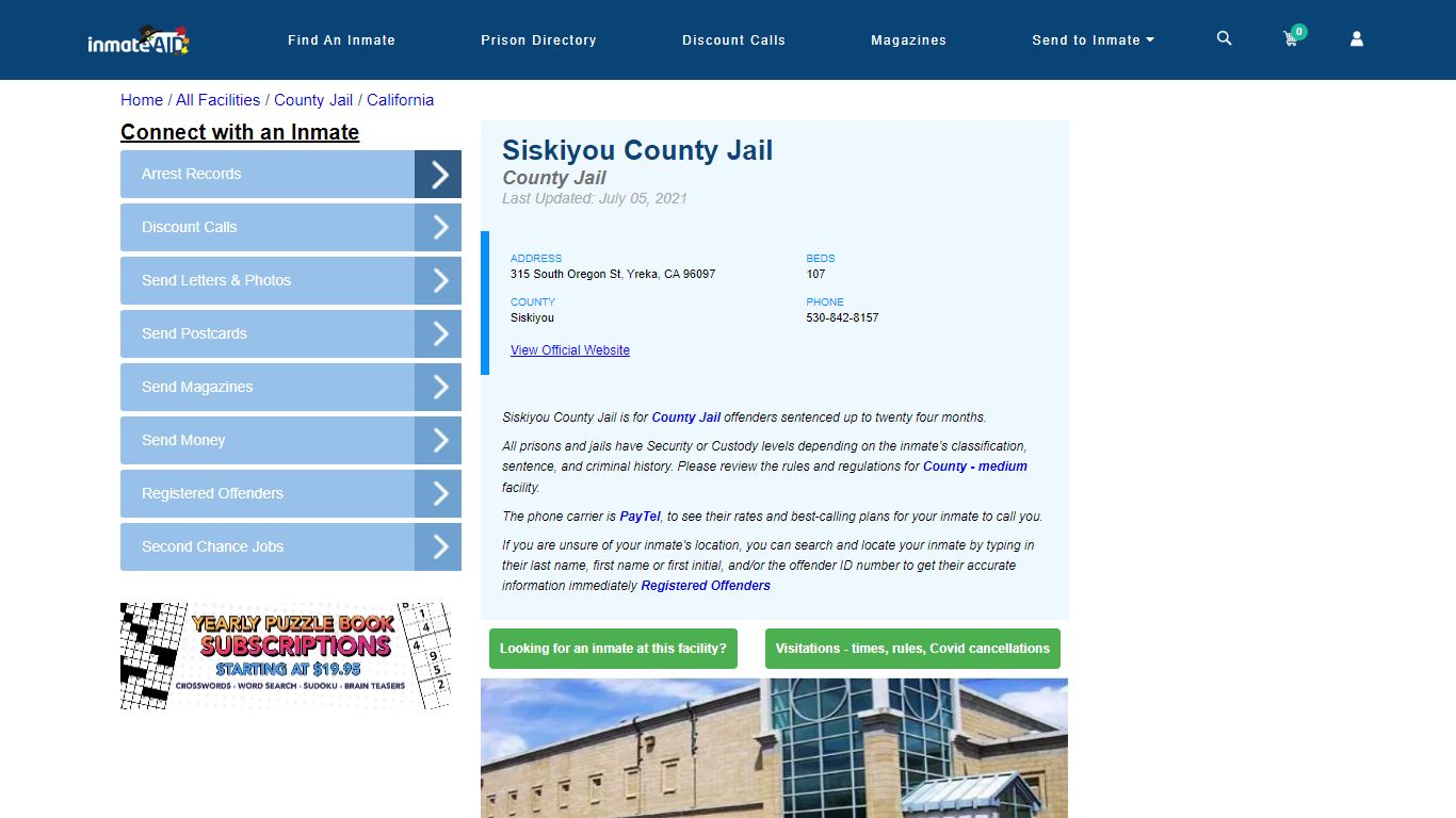 Siskiyou County Jail - Inmate Locator - Yreka, CA