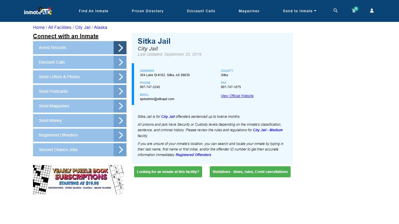 Sitka Jail | Inmate Locator