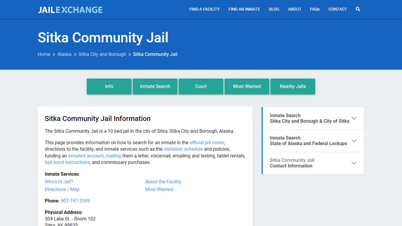 Sitka Community Jail, AK Inmate Search, Information