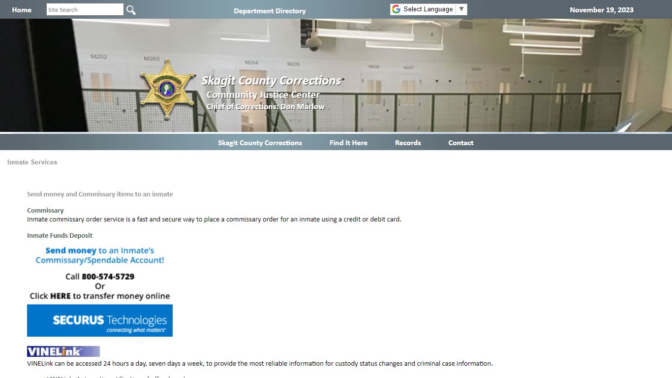 Inmate Services - Skagit County Government Home Page