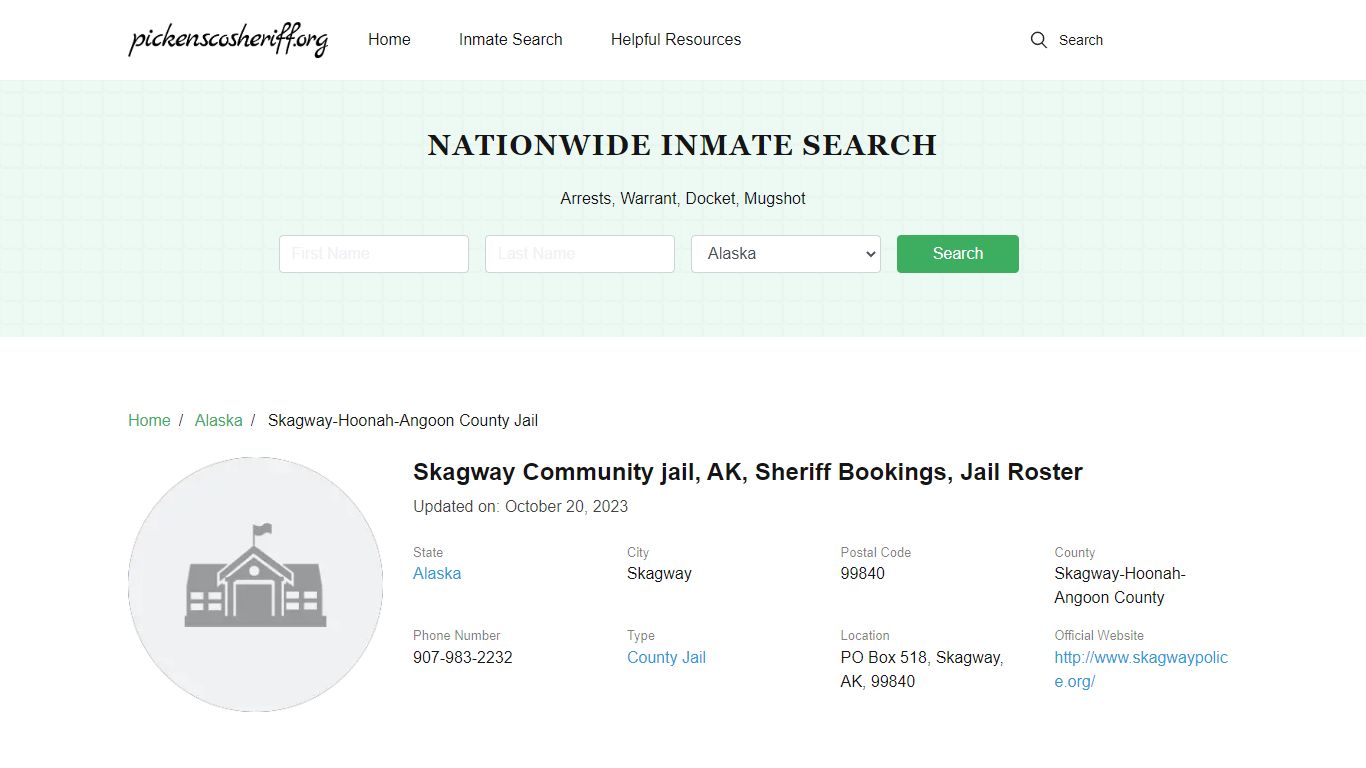 Skagway Community jail, AK, Sheriff Bookings, Jail Roster