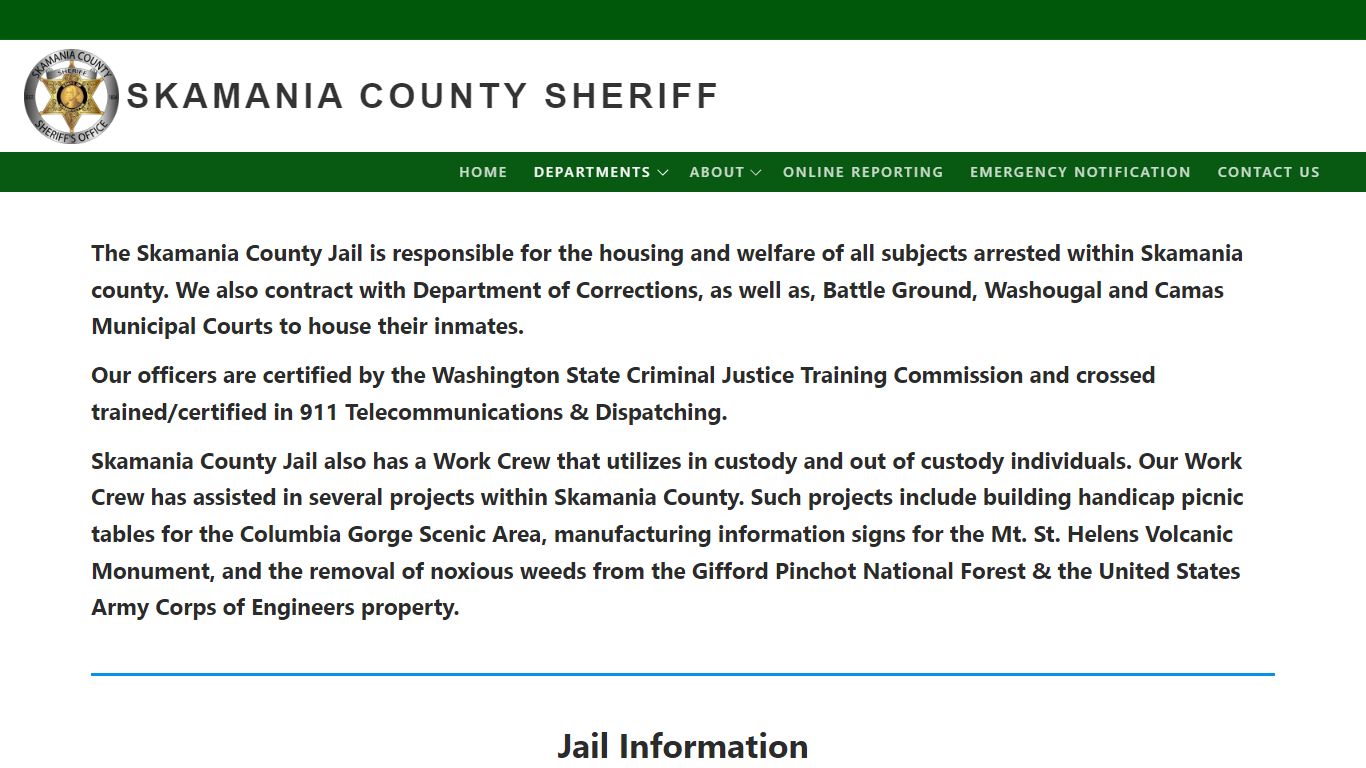 Corrections – Skamania County Sheriff