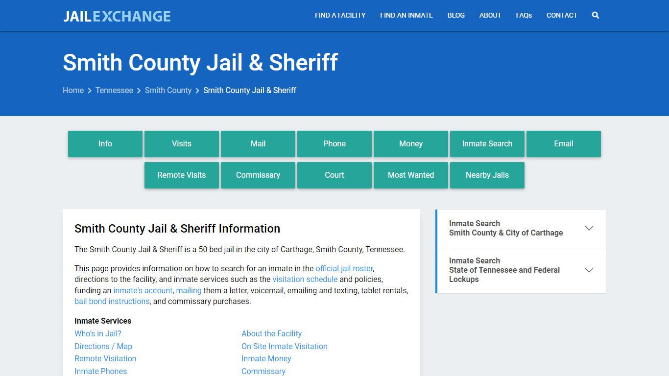 Smith County Jail & Sheriff, TN Inmate Search, Information
