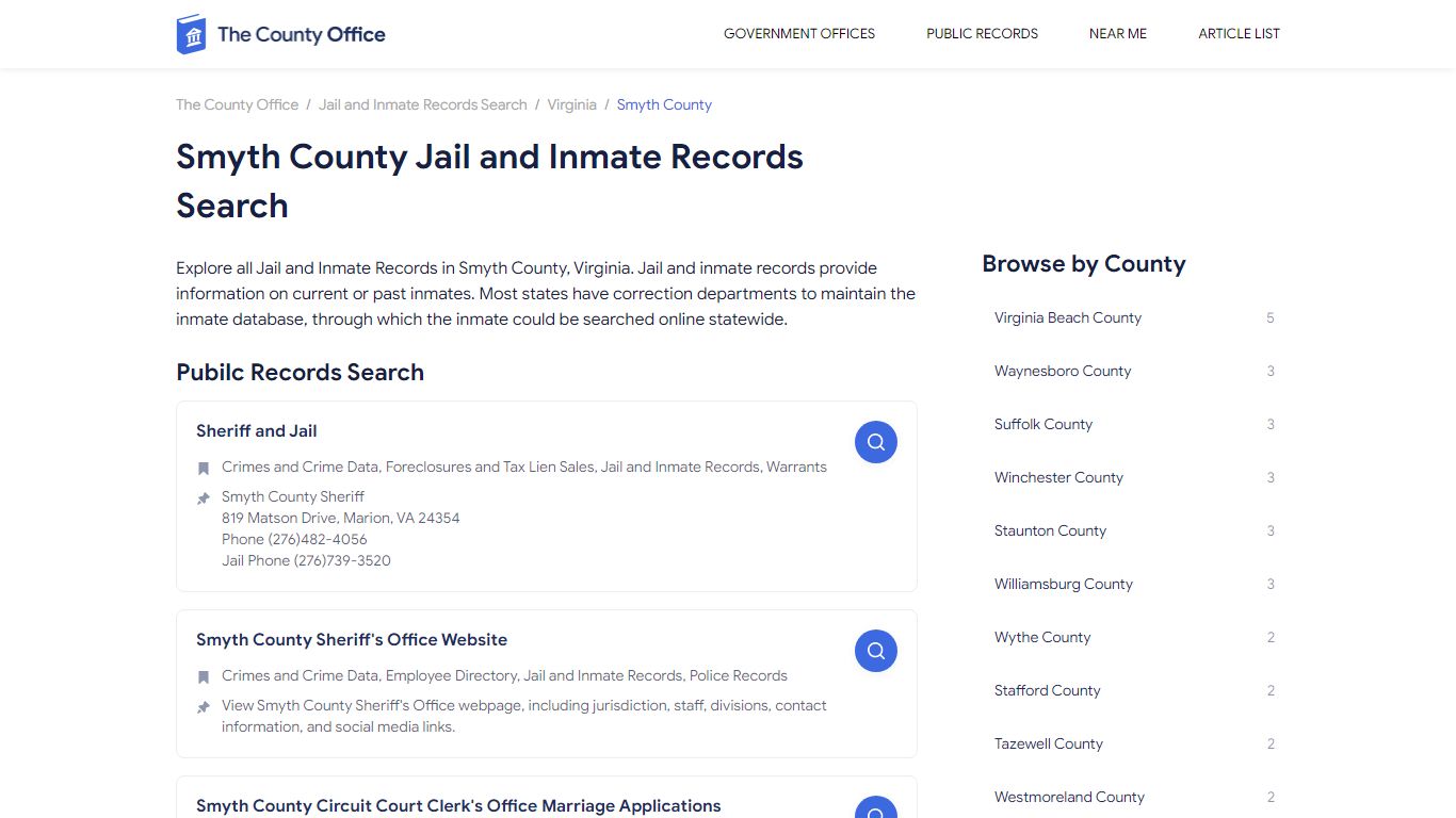 Smyth County Jail and Inmate Records Search - The County Office