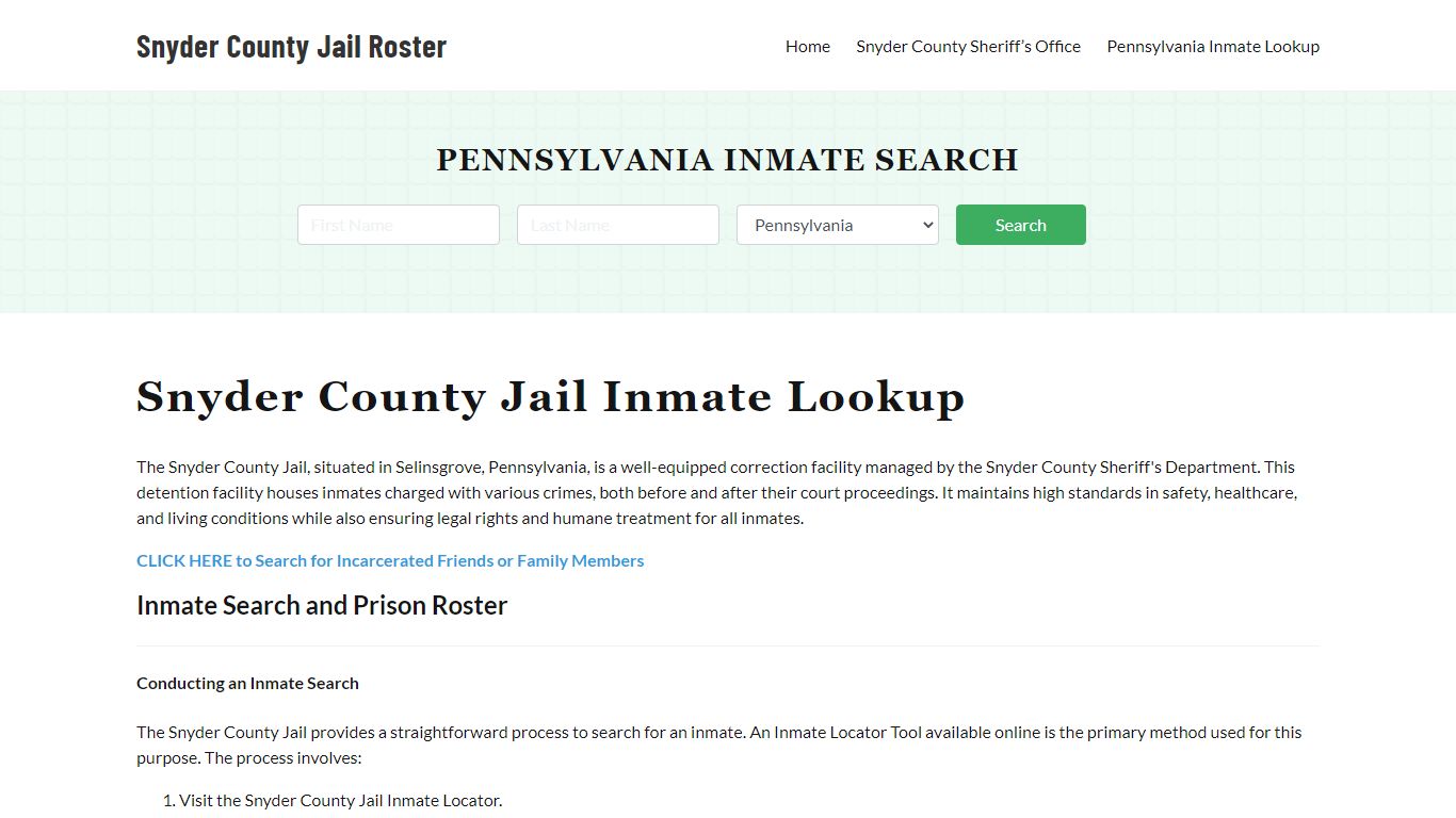 Snyder County Jail Roster Lookup, PA, Inmate Search