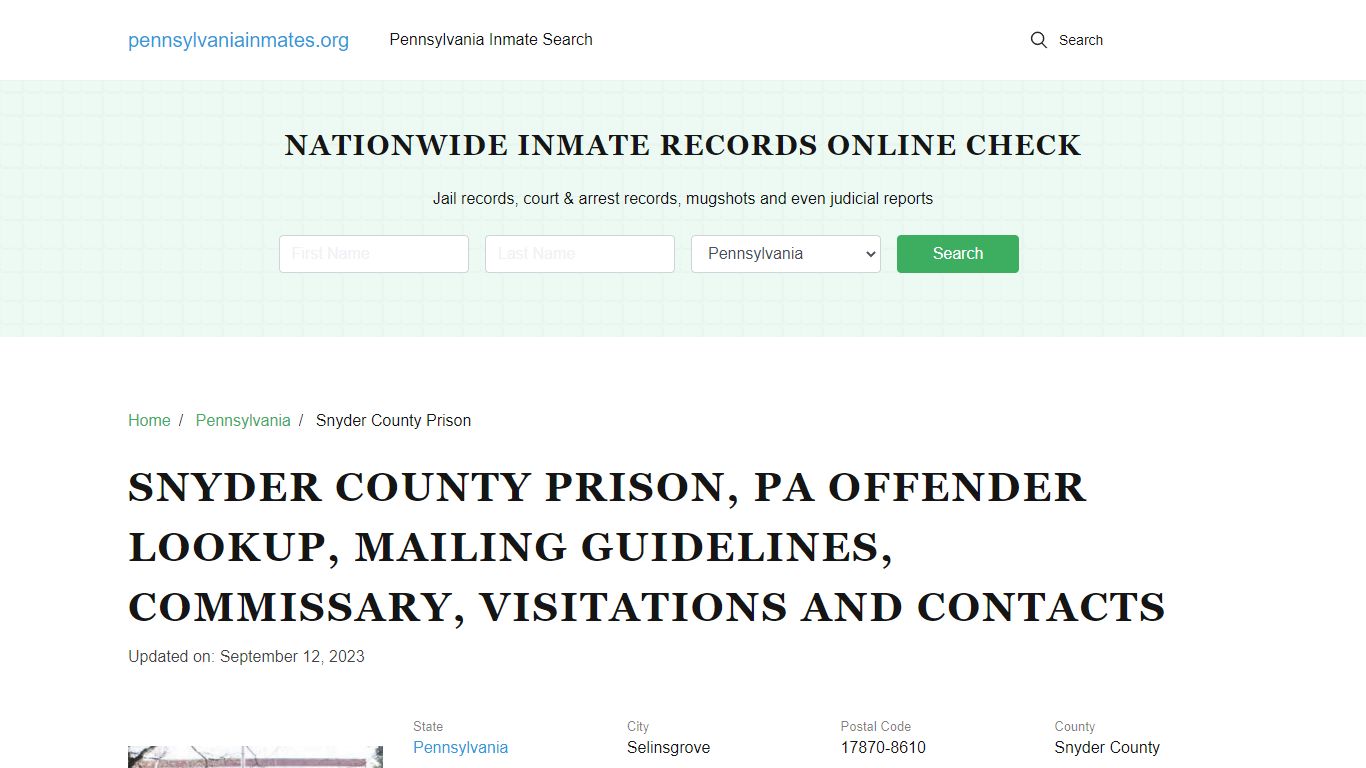 Snyder County Prison, PA: Inmate Search Options, Visitations, Contacts
