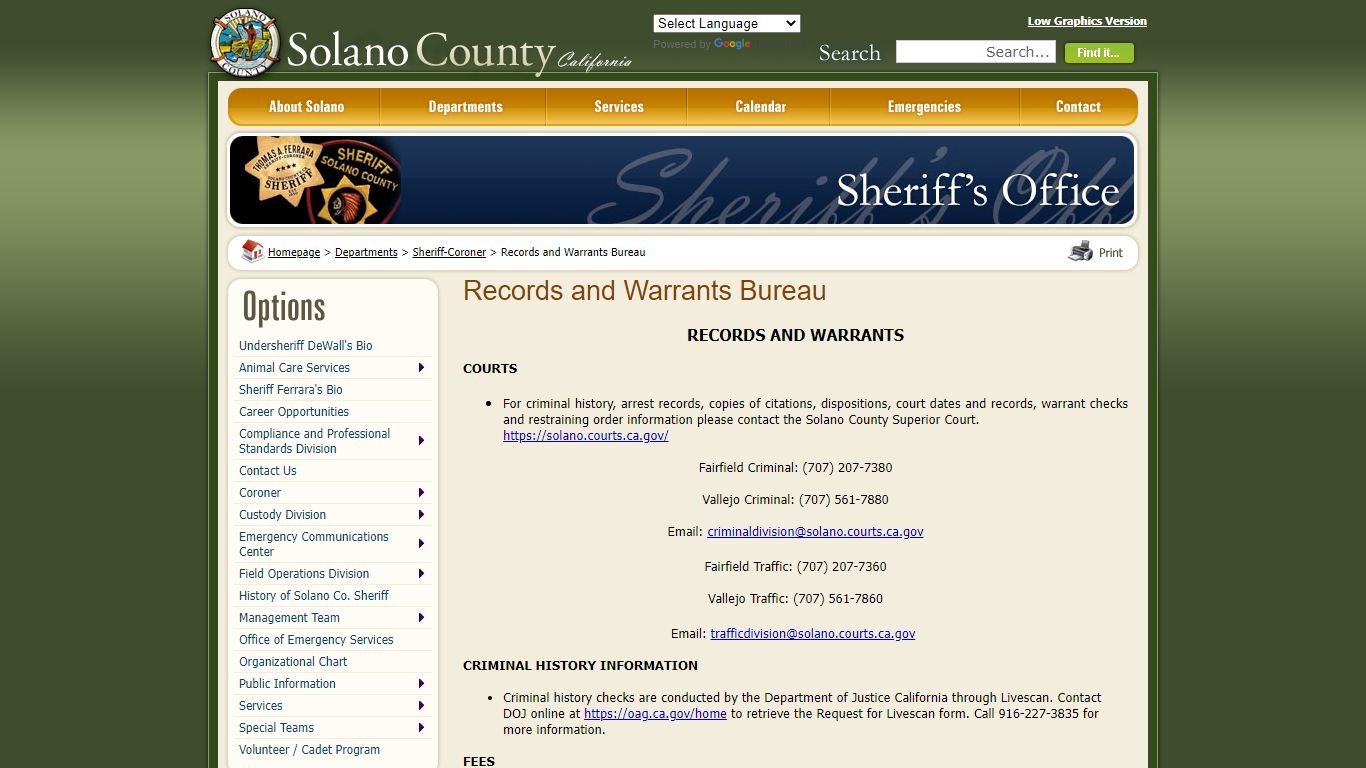 Solano County - Records and Warrants Bureau - Solano County, California