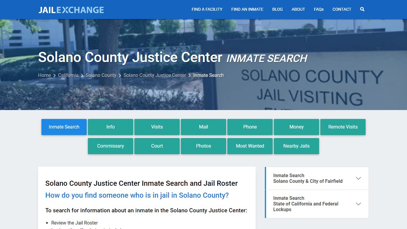 Solano County Justice Center Inmate Search - Jail Exchange