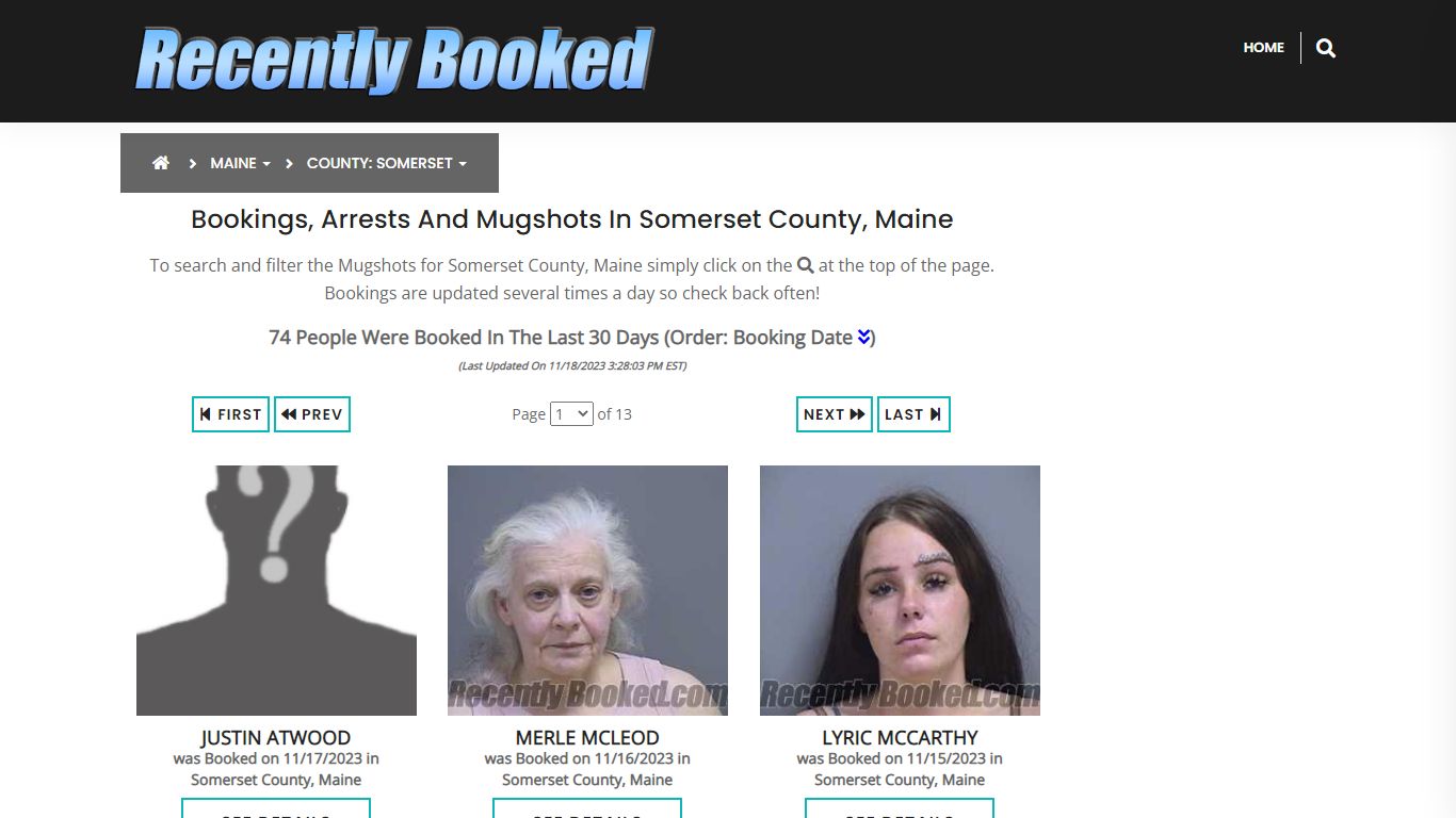 Recent bookings, Arrests, Mugshots in Somerset County, Maine