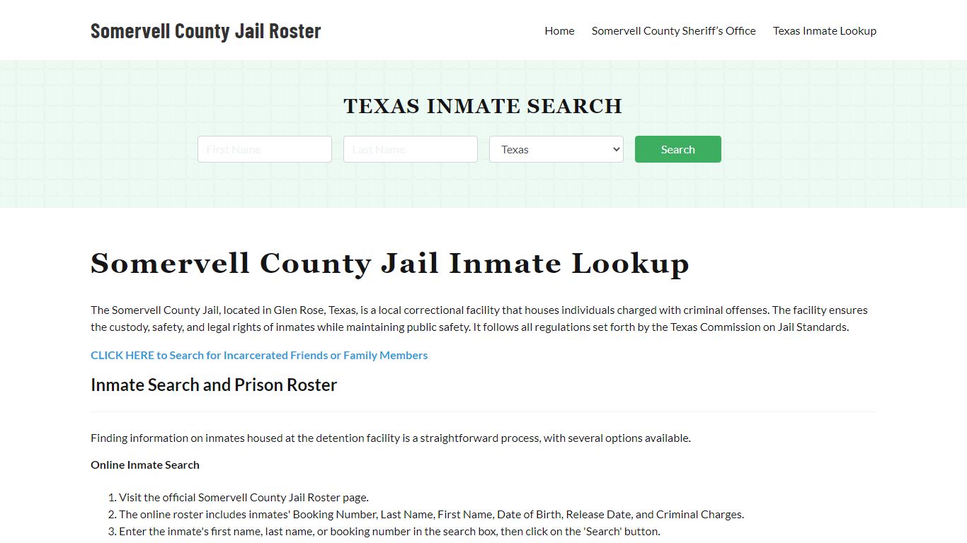 Somervell County Jail Roster Lookup, TX, Inmate Search