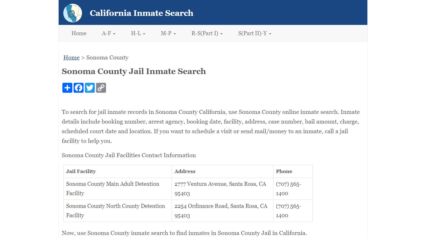 Sonoma County Jail Inmate Search