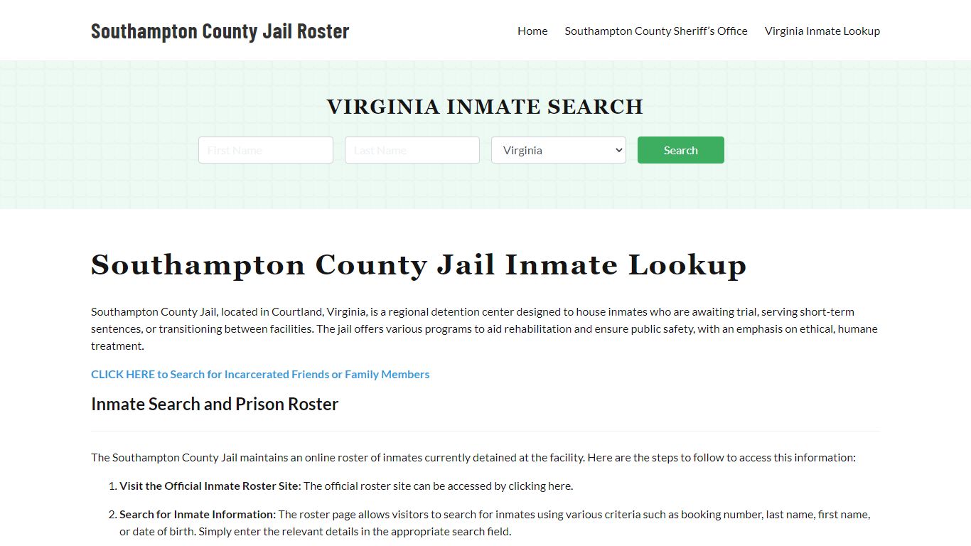 Southampton County Jail Roster Lookup, VA, Inmate Search