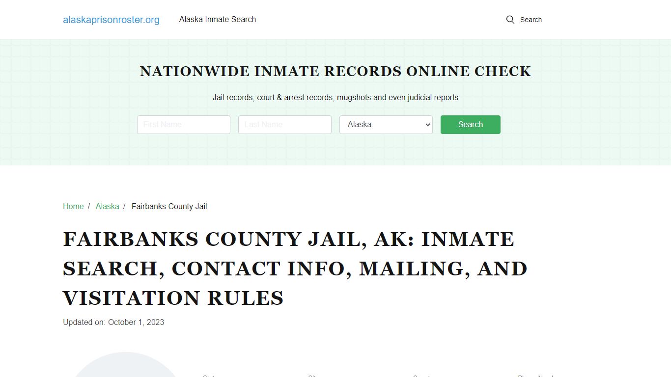 Fairbanks County Jail, AK Inmate Search, Mailing and Visitation Rules