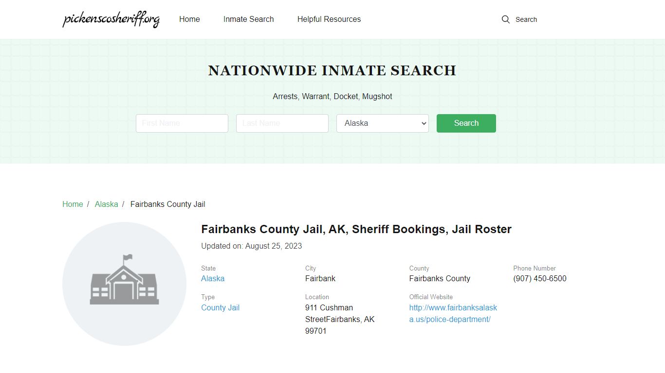 Fairbanks County Jail, AK, Sheriff Bookings, Jail Roster
