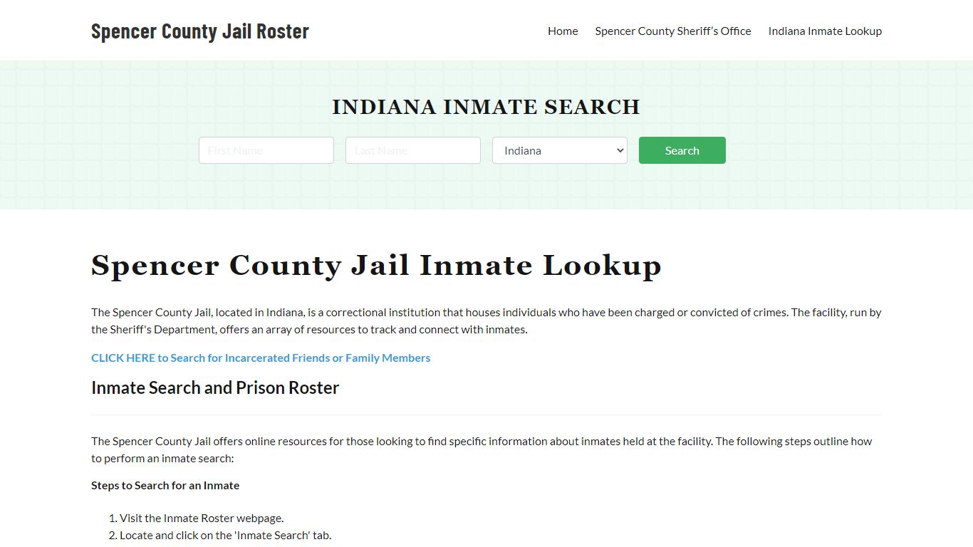 Spencer County Jail Roster Lookup, IN, Inmate Search