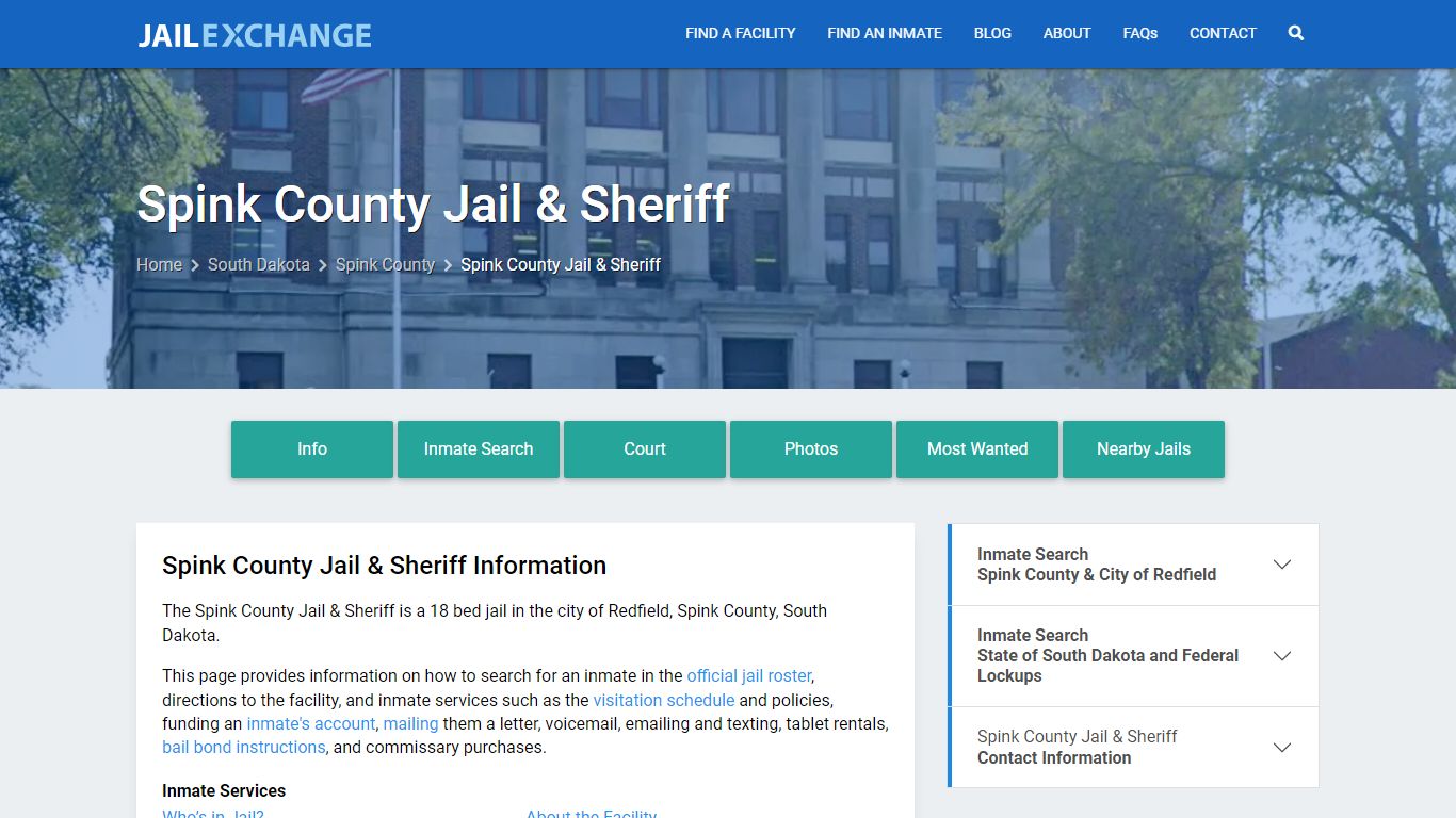 Spink County Jail & Sheriff, SD Inmate Search, Information