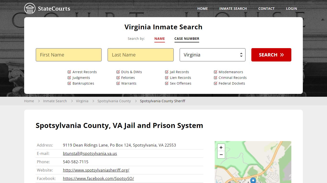 Spotsylvania County Sheriff Inmate Records Search, Virginia - StateCourts