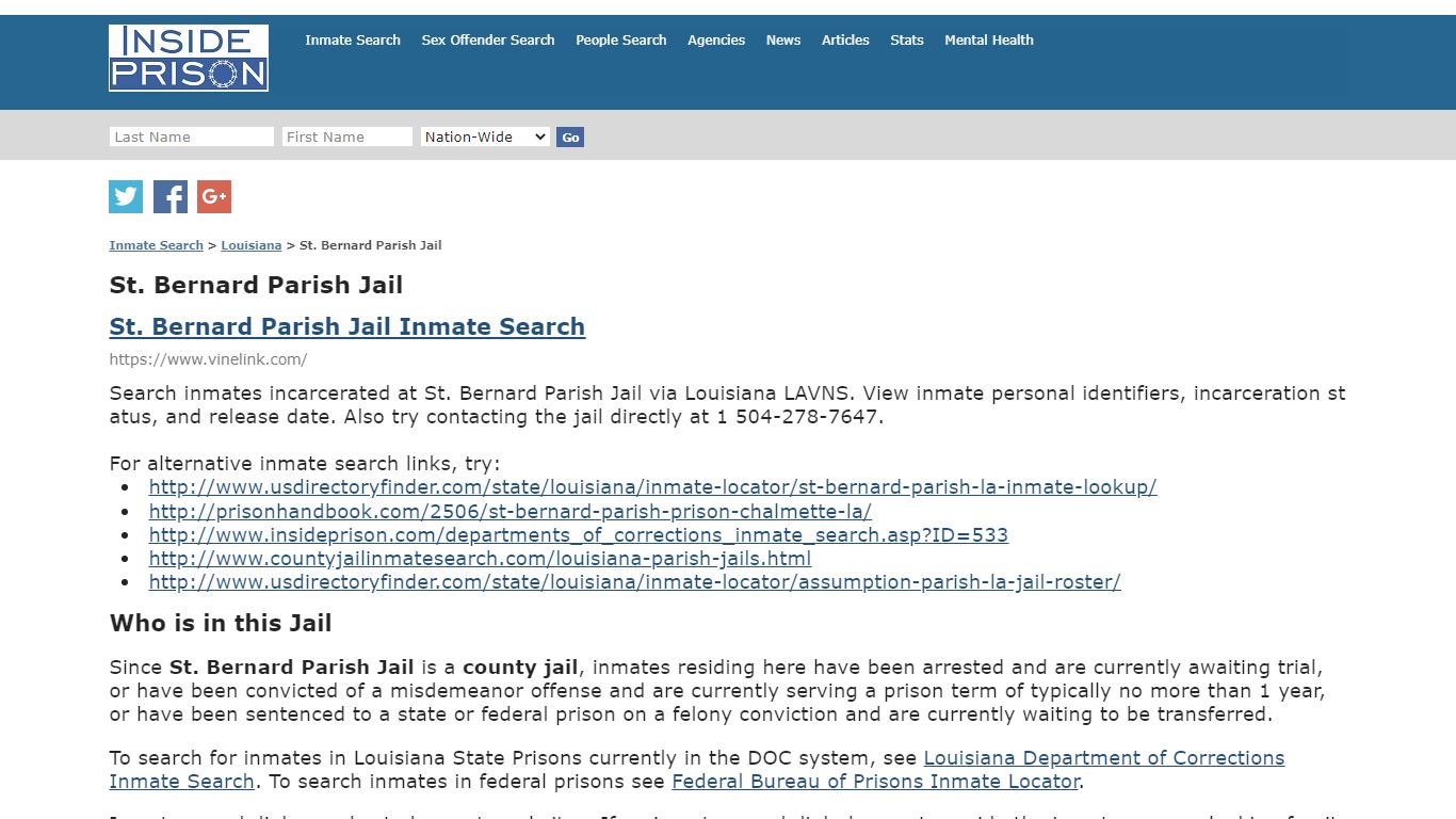 St. Bernard Parish Jail - Louisiana - Inmate Search - Inside Prison