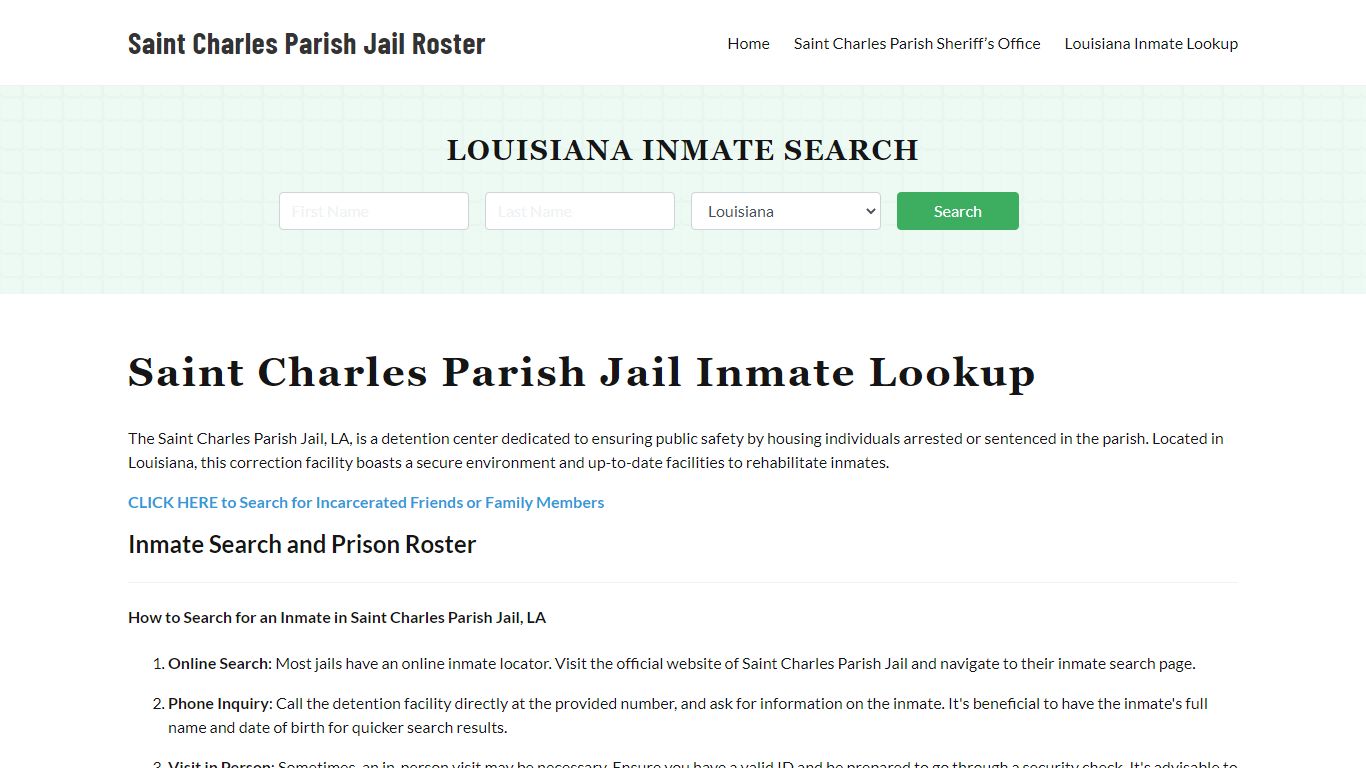Saint Charles Parish Jail Roster Lookup, LA, Inmate Search