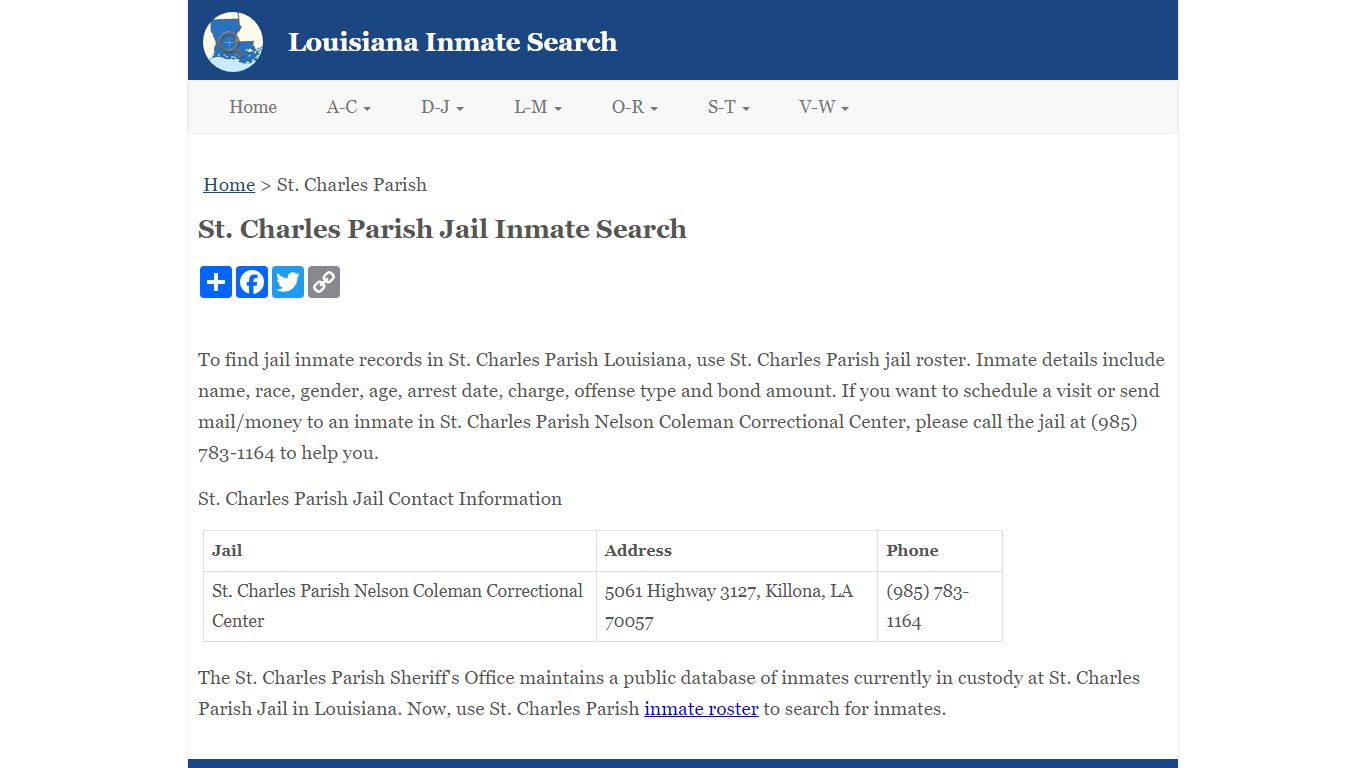 St. Charles Parish Jail Inmate Search