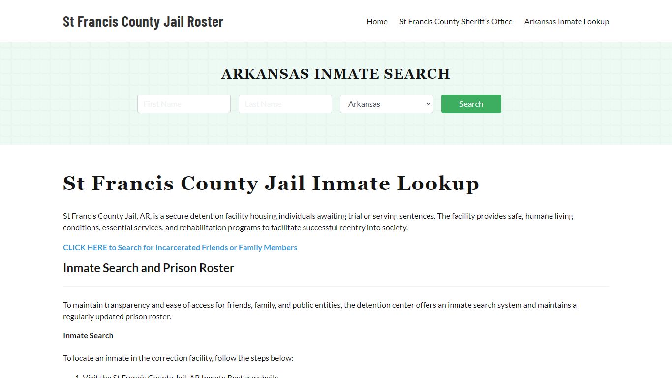 St Francis County Jail Roster Lookup, AR, Inmate Search