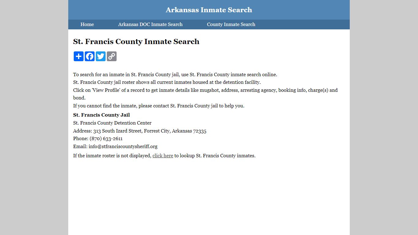 St. Francis County Inmate Search