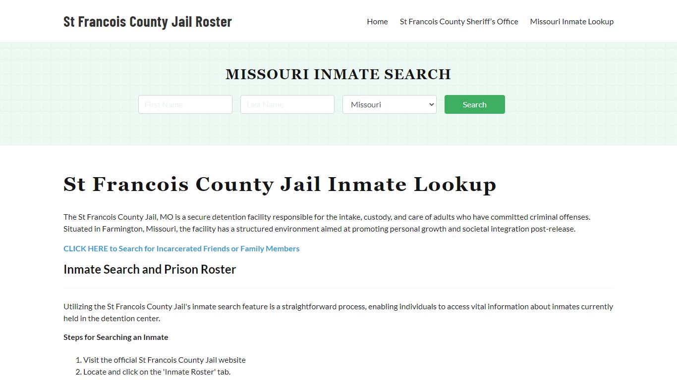 St Francois County Jail Roster Lookup, MO, Inmate Search