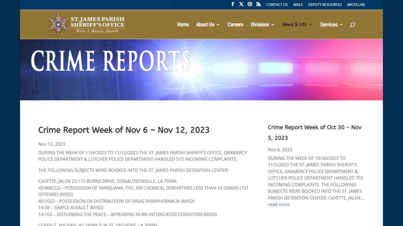 Arrest Reports | St James Parish Sheriff's Office