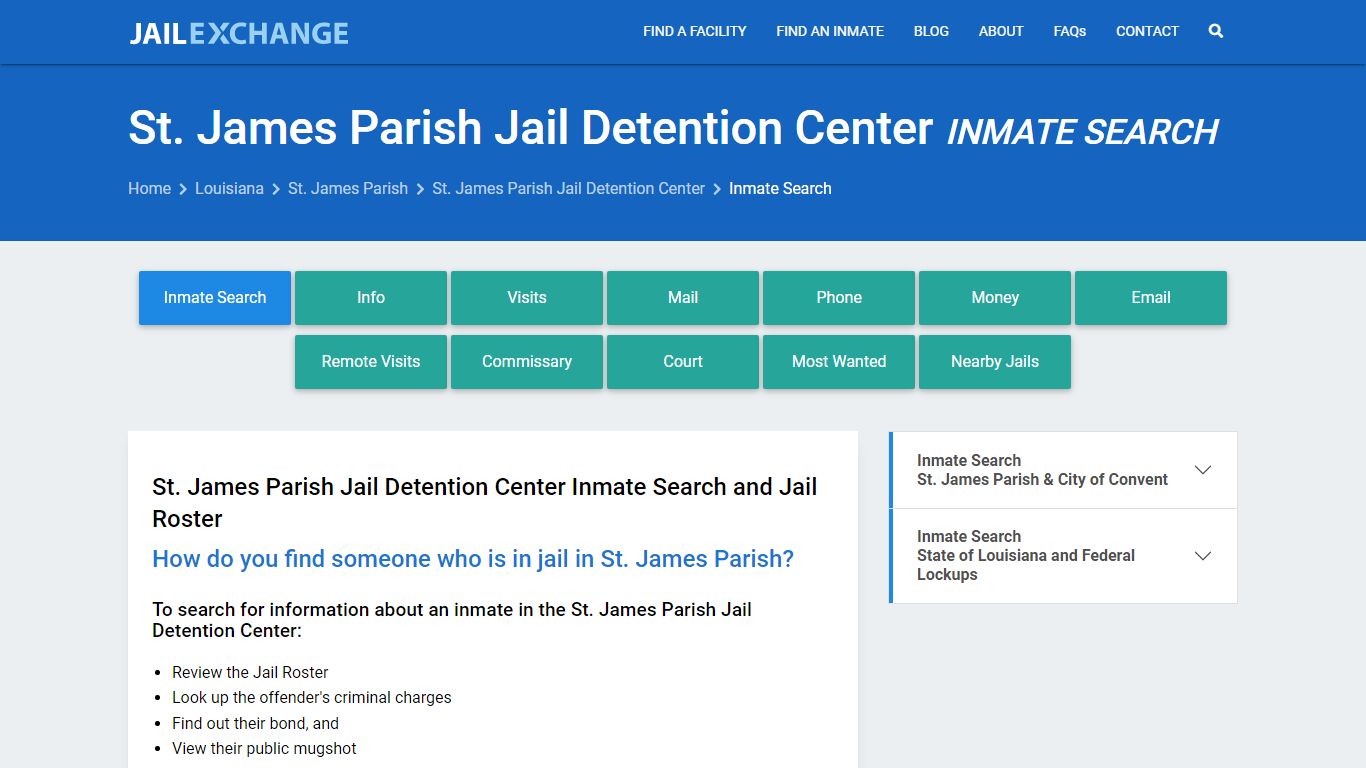 St. James Parish Jail Detention Center Inmate Search