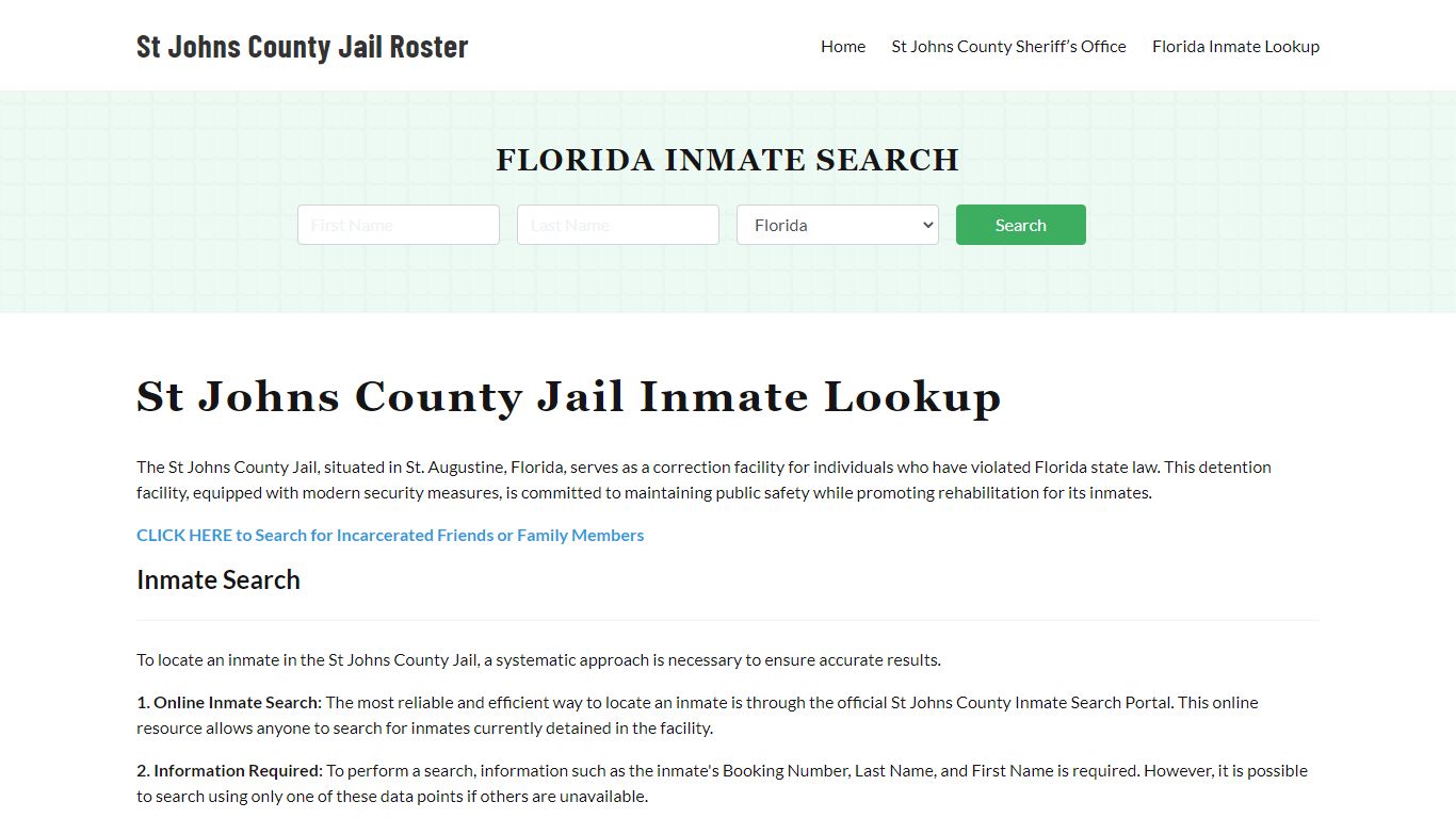 St Johns County Jail Roster Lookup, FL, Inmate Search