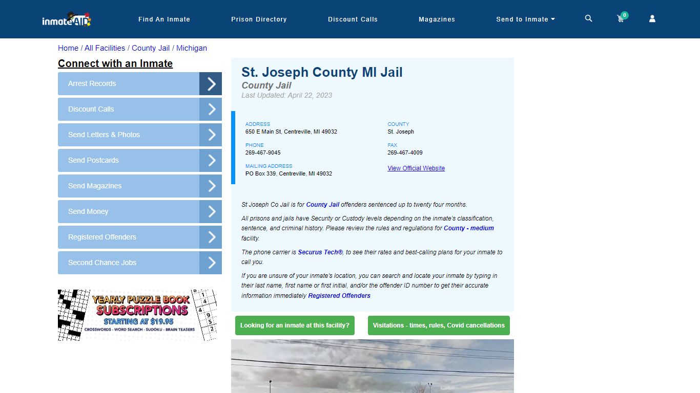 St. Joseph County MI Jail - Inmate Locator - Centreville, MI