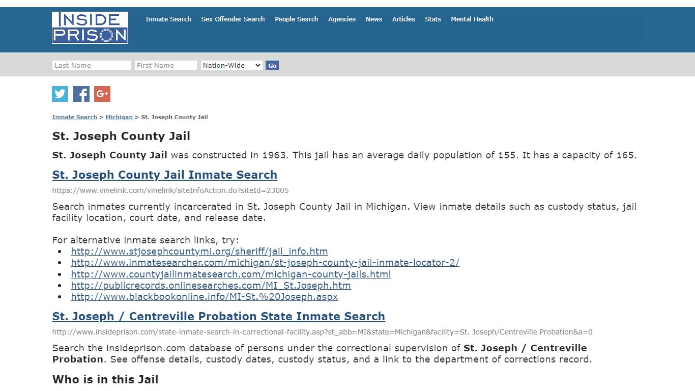 St. Joseph County Jail - Michigan - Inmate Search - Inside Prison