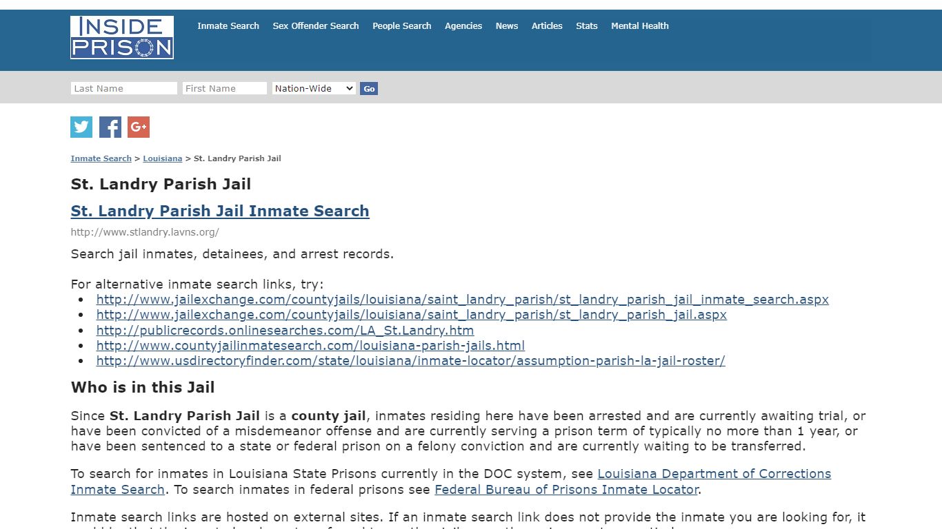 St. Landry Parish Jail - Louisiana - Inmate Search - Inside Prison
