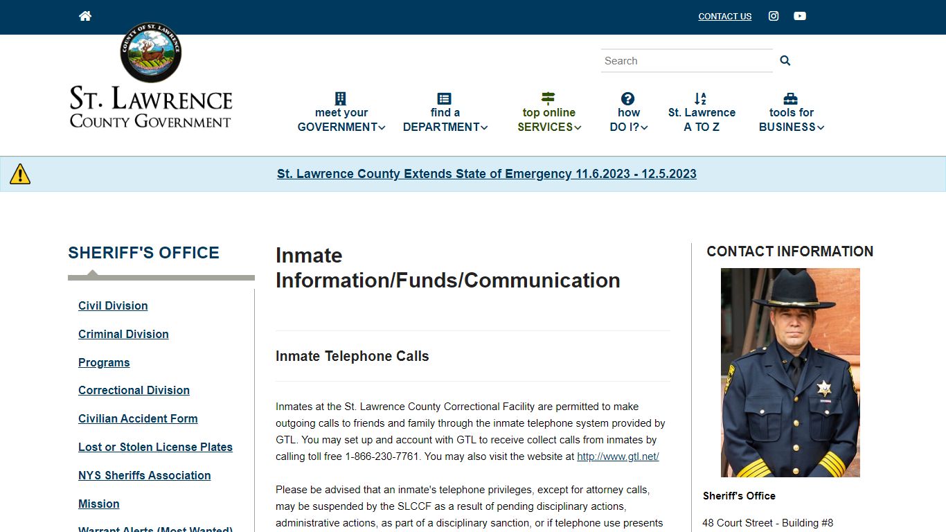 Inmate Information/Funds/Communication | St. Lawrence County