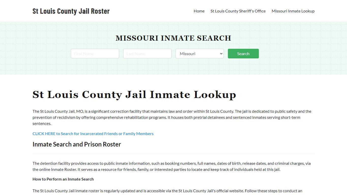 St Louis County Jail Roster Lookup, MO, Inmate Search