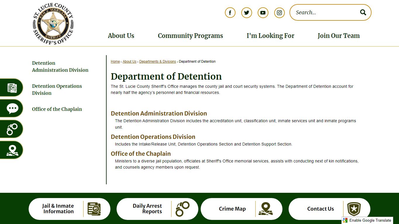 Department of Detention | St. Lucie Co Sheriff's Office, FL