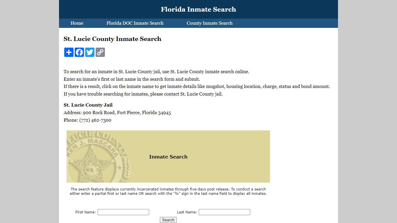 St. Lucie County Inmate Search