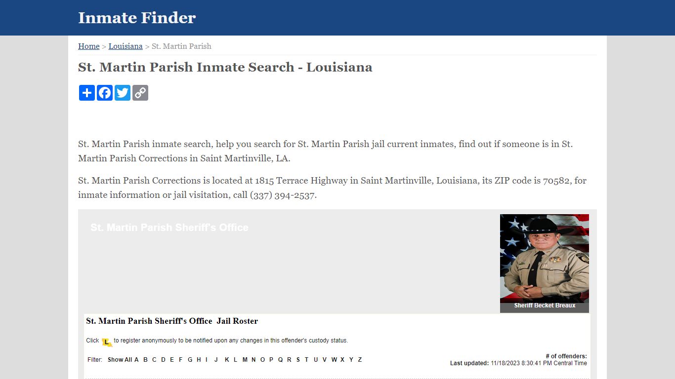 St. Martin Parish Inmate Search - Louisiana - Inmate Finder