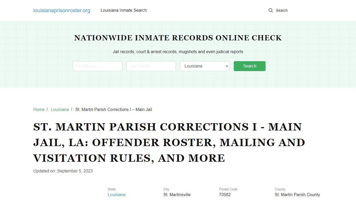 St. Martin Parish Corrections I - Main Jail, LA: Inmate Search ...