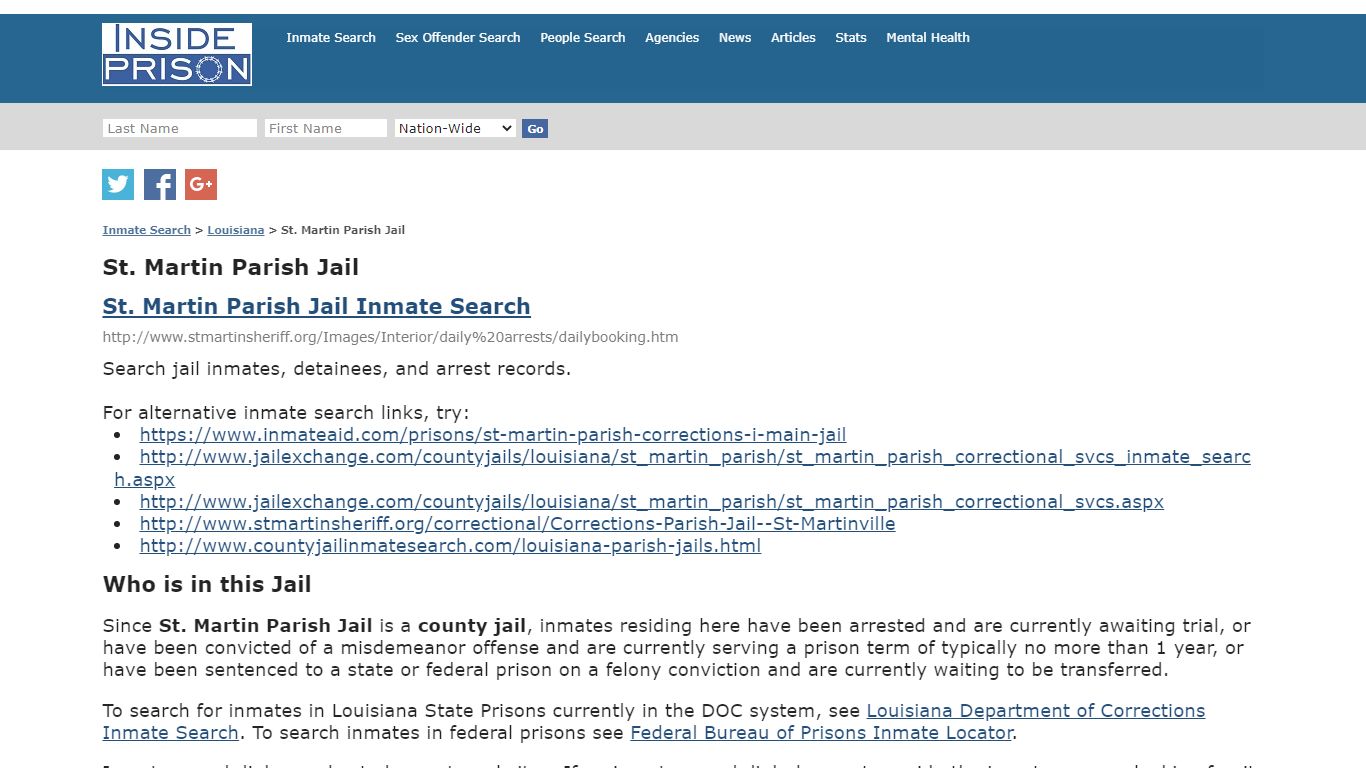 St. Martin Parish Jail - Louisiana - Inmate Search - Inside Prison