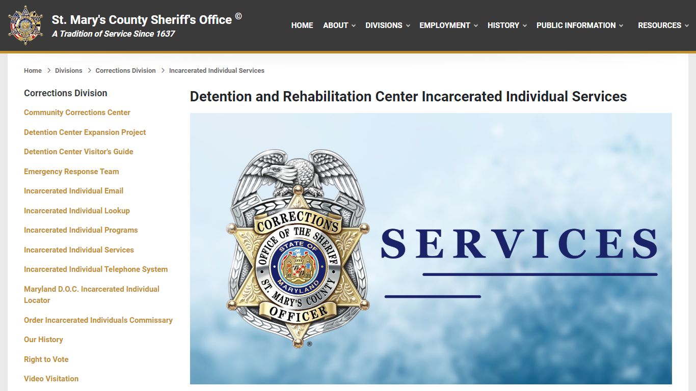 Incarcerated Individual Services - St. Mary's County Sheriff's Office