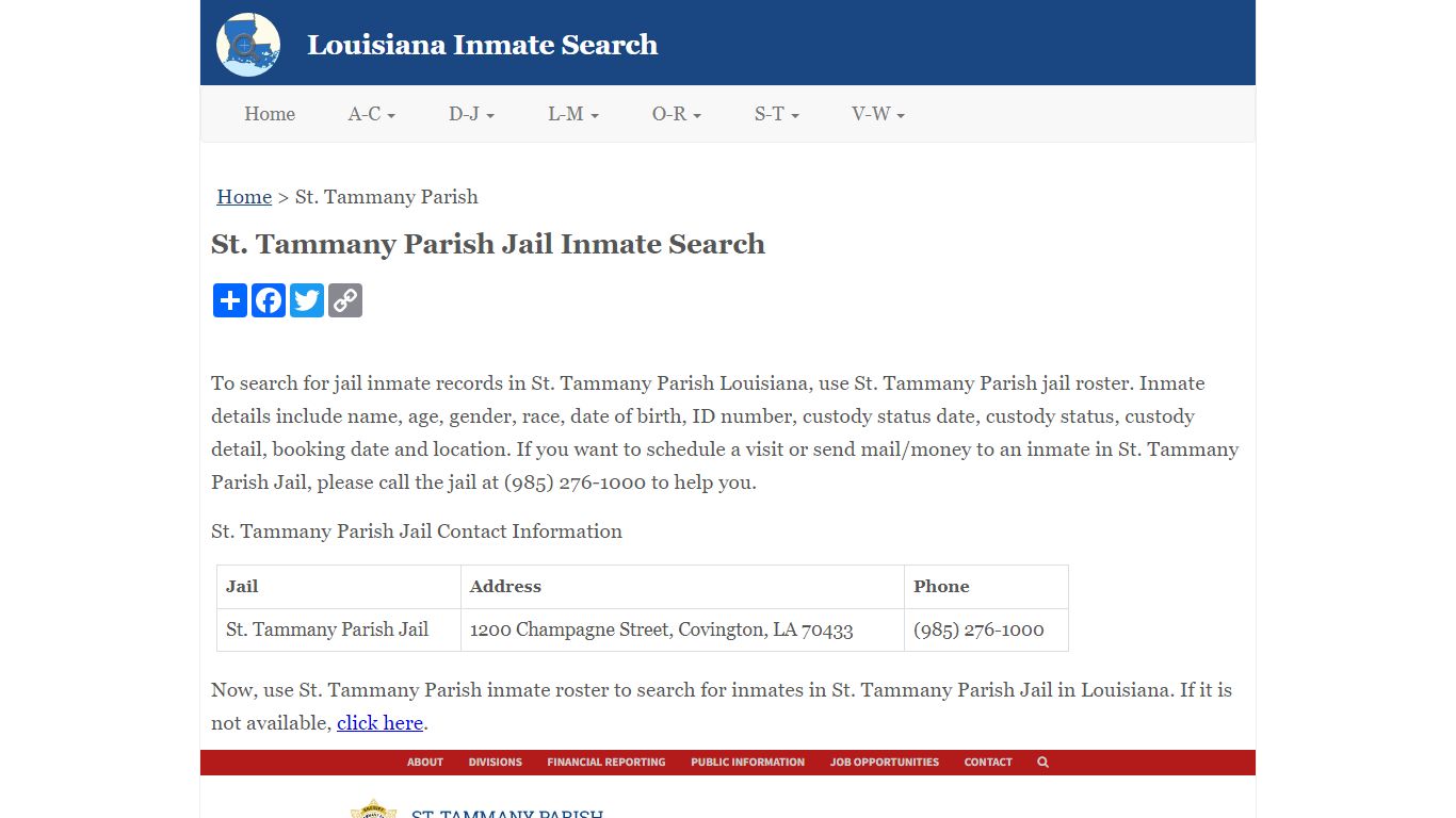 St. Tammany Parish Jail Inmate Search